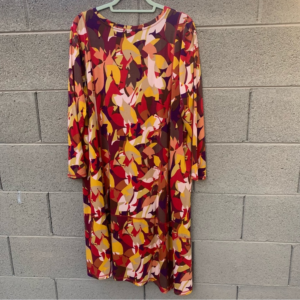 LOGO Lori Goldstein 1XP Gold, Orange, Brown and Yellow Dress 3/4 Length Sleeves